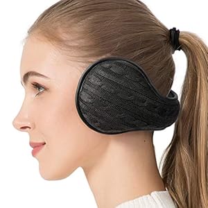 CUIMEI Knit Ear Muffs for Winter Women Men, Fleece Ear Warmer for Cold Weather, Behind the Head Adjustable Earmuffs