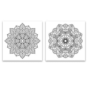 2 Panel Square Canvas Wall Art - Black and White Floral Pattern Patterns - Giclee Print Gallery Wrap Modern Home Art Ready to Hang - 12"x12" x 2 Panels