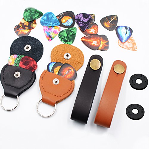 Guitar Picks Holder Case Guitar Strap Locks and Button,Picks 20 Pack Includes Light/Medium/Heavy