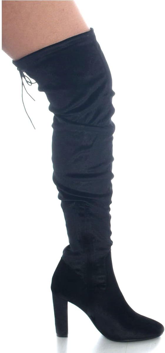 Ladies Womens Velvet Block High Heel Thigh Over The Knee Stretch Sexy Boots Size