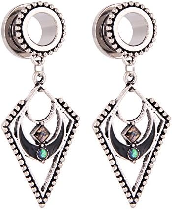 Yishelle Ear Tunnels Plugs Expander 1 Pair Ear Plugs Tunnels Gauges Opal Stainless Steel Stretcher Kit Dangle Pendant Piercings Jewelry For Women Eyelet Body Piercing Jewelry (Size : 24mm)