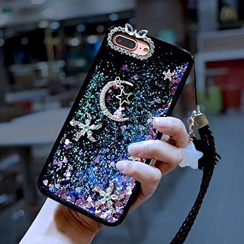 Amocase Liquid Hard Case with 2 in 1 Stylus for iPhone 7 Plus/iPhone 8 Plus 5.5 inch,Luxury 3D Moon Stars Bling Glitter Quicksand Soft Rubber Bumper Crystal Case with Hand Wrist Strap - Purple