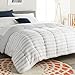 LINENSPA All-Season Reversible Down Alternative Quilted Comforter - Hypoallergenic - Plush Microfiber Fill - Machine Washable -Duvet Insert or Stand-Alone Comforter - Grey/White Stripe -Oversized King primary
