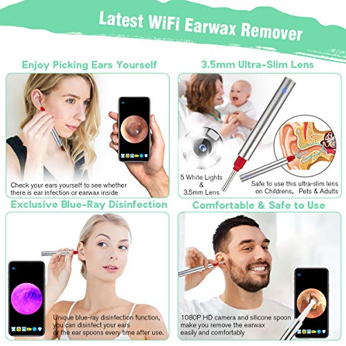 HealthneSS Ear Wax Removal,Wireless Otoscope Earwax Removal Tool 1080P HD WiFi Ear Endoscope with LED Light,3.5mm Mini… - Image 3