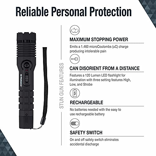 SABRE Ruger 2in1 Stun Gun and Flashlight, 1.460 μC Charge, 120 Lumen