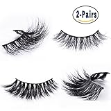 Mink Fur False Eyelashes Pack of 2,100% Mink Hair Fake Eyelash in 3D Natural Lashes and Long Lash Style for Makeup with Pink Tweezer Applicator