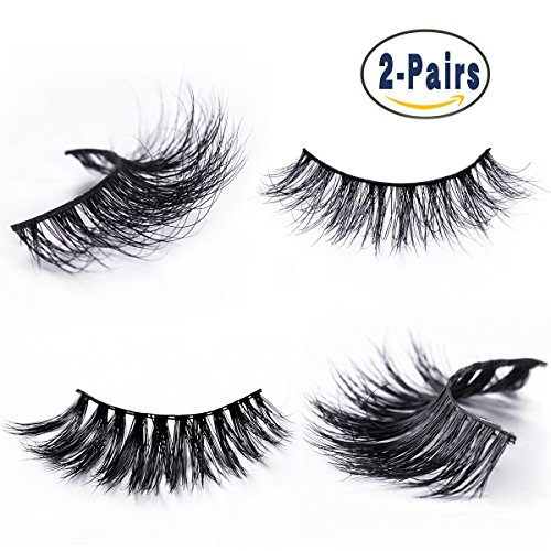 Mink Fur False Eyelashes Pack of 2,100% Mink Hair Fake Eyelash in 3D Natural Lashes and Long Lash Style for Makeup with Pink Tweezer Applicator