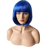 OYSRONG Women Short 11.81''/30cm Straight Blue Bob Multifunction Synthetic Cosplay Wig, Flat Bangs Bob Hair Wig (Blue)