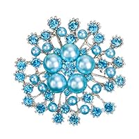 opOpb213IL Brooch Pin，Fashion Faux Pearl Rhinistone Hollow Snowflake Women Brooch Pin Clothes Jewelry - Lake Blue
