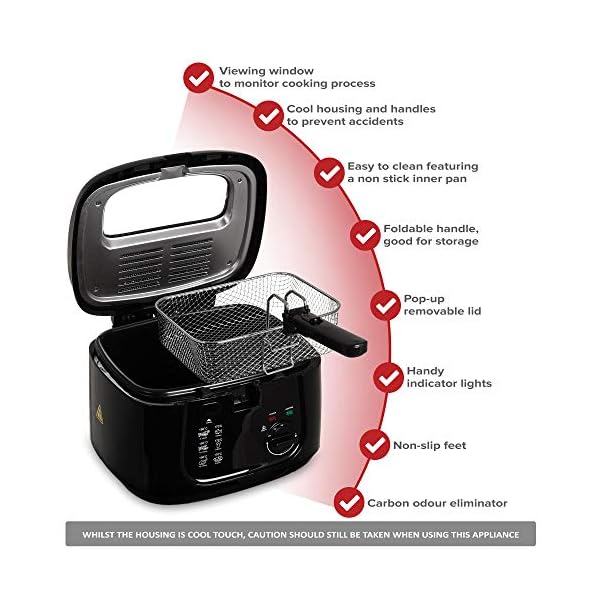 LIVIVO Electric 2.5L Deep Fat Countertop Fryer Non-Stick Coating, Internal Mesh Basket with Safety Handle and Viewing…