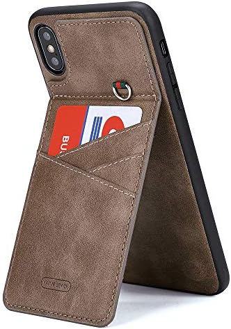WaterFox iPhone Xs Max Wallet Case for Men, 5 Credit Card Slots PU Leather Cover Support Wireless Charger - Grey