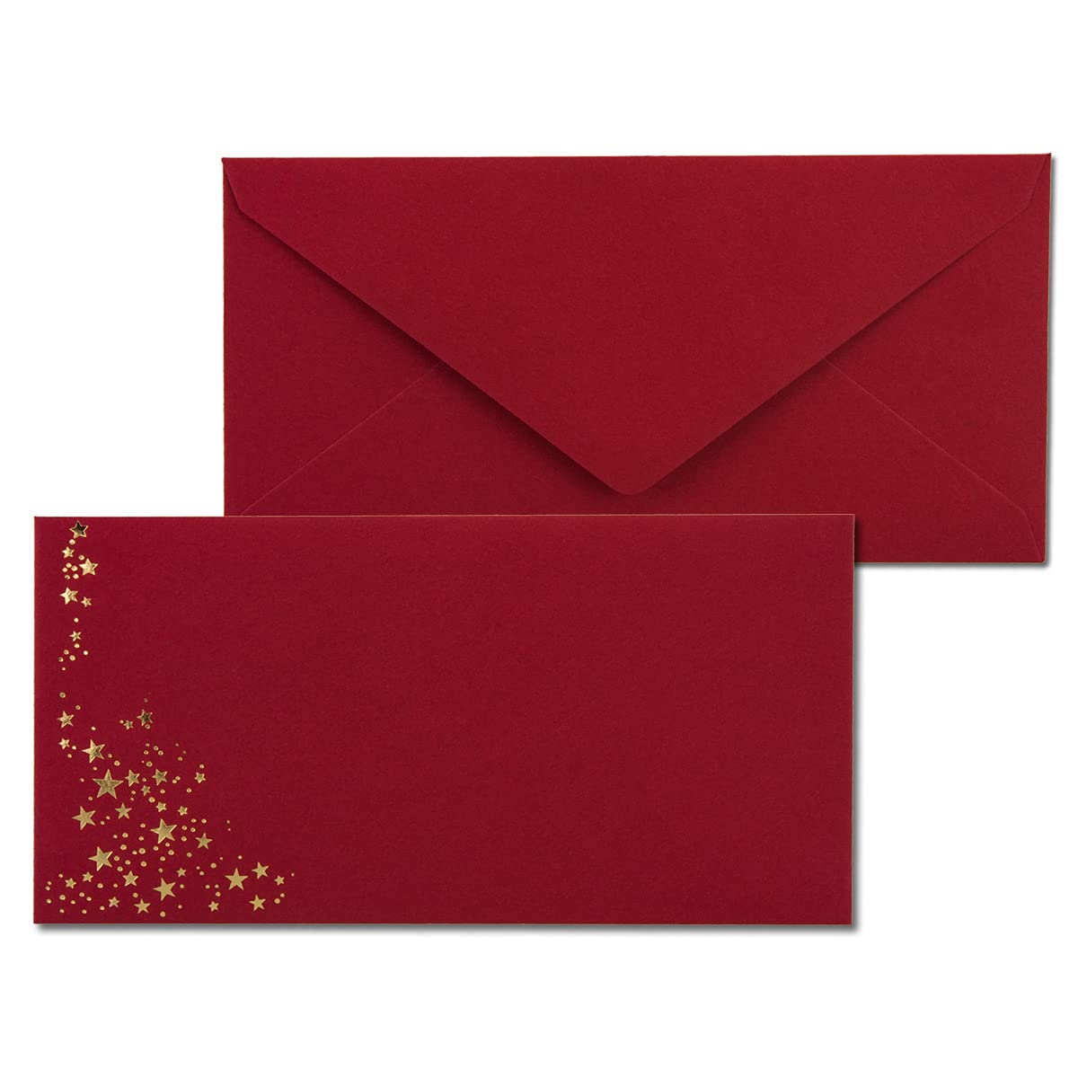 Christmas Envelopes Film Stars DIN Lang - 50 Stück Umschlag Rot // Sterne Gold