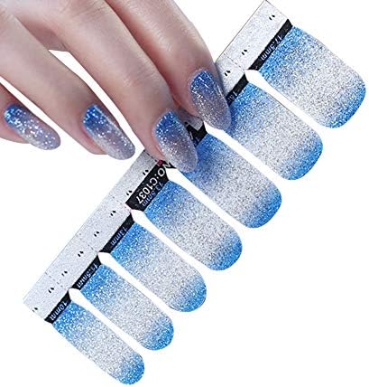 Rodite Glitter Nail Art Stickers Full Coverage Nail Decals Self-adhesive Nail Stickers Tattoo Set Nail Tips Decorations for Women Girls 14 Wraps Per Pack White #2