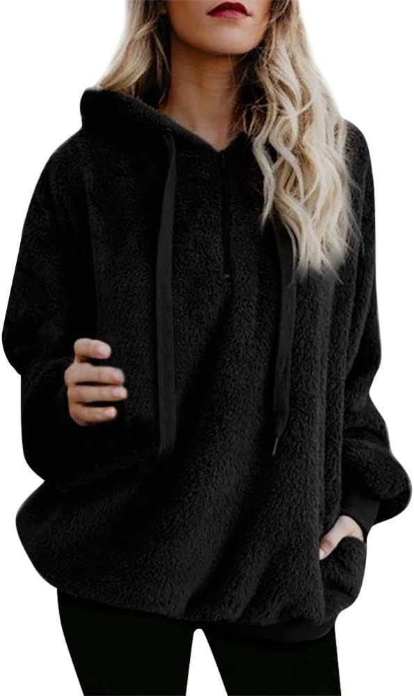 LEXUPE Women's Autumn Winter Warm Comfortable Loose Hooded Sweater (L, B Brown)