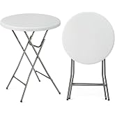 VINGLI Mesa Redonda Plegable de Plástico de 32", Altura de Barra, Material HDPE con Acabado de Metal Gris, Mesa Alta para Fie