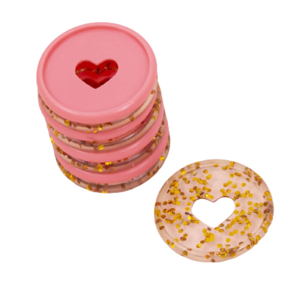 Craftelier - Plastic Disc Rings M with Die Cut Heart for Binding Planners or Albums | Ideal for Scrapbooking and Other Crafts | Pack of 9 pcs 35 mm Diameter - Colour Pink and Gold with Glitter