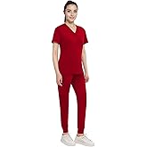 Women's 4-Way Stretch Scrubs Set - V-Neck Top & Joggers, Soft Anti-Wrinkle Medical