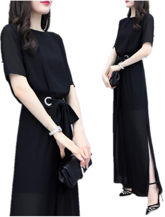 Amazon レディース オールインワン レディース パンツドレス 結婚式 黒 Vネック ワイドパンツ パンツドレス オールインワン 通販