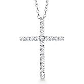 Gem Stone King Moissanite Cross Necklace | 925 Sterling Silver | 0.80 Cttw | 1 Inch | Jesus Christian Religious Crucifix Jewelry Pendant Necklace for Women | with 18 Inch Silver Chain