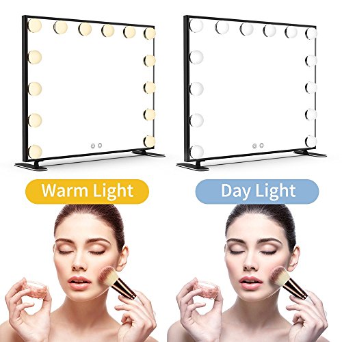 Nitin Hollywood Vanity Mirror with Lights, Black Lighted Makeup Mirror with 14 Bulbs , Tabletop