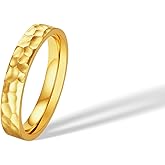 munone 4mm Hammered Finish Gold Ring for Women Men,18K Gold Plated Titanium and Stainless Steel Non Tarnish Stacking Band Ring