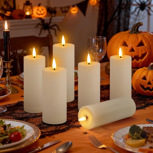 Kimjo Flameless LED Candles for Outdoor Waterproof - Ivory White Plastic LED Candles with Timer Remote Control - Set of 6 Flickering Flame Candles (13cm, 15cm, 18cm*2)