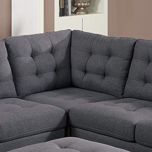 Poundex Bobkona Norton Linen-Like 4 Piece Sectional with Ottoman Set (F6935), Blue Grey