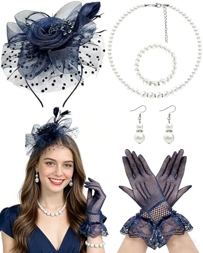 Fascinator Hat Clip and Lace Bowknot Gloves Set for Women Fascinators Hat Clip Hat Wedding Cocktail Tea Party Headwear  main image 4