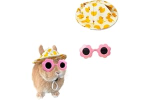 NOPIKKU Cute Summer Yellow Duck Hat & Sunglasses for Pet Bunny Small Animal Clothing Costume Oufit Accessories for Rabbit Guinea Pig Kitty Puppy Chinchilla Ferrets