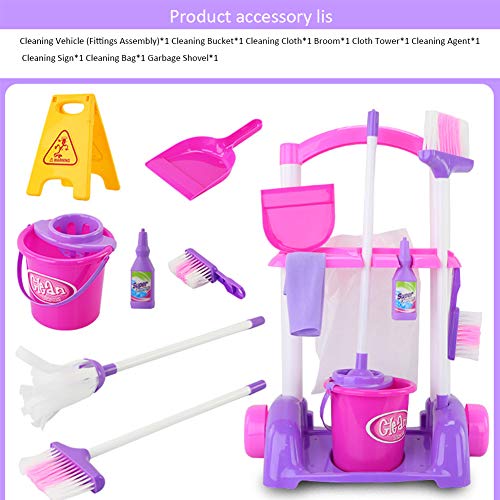Kids Mop Set Toys,Children Cleaning Tools Set Pretend Play Set 8PCS Housekeeping Broom, Mop,Organizing Stand (01) - Thumbnail 7