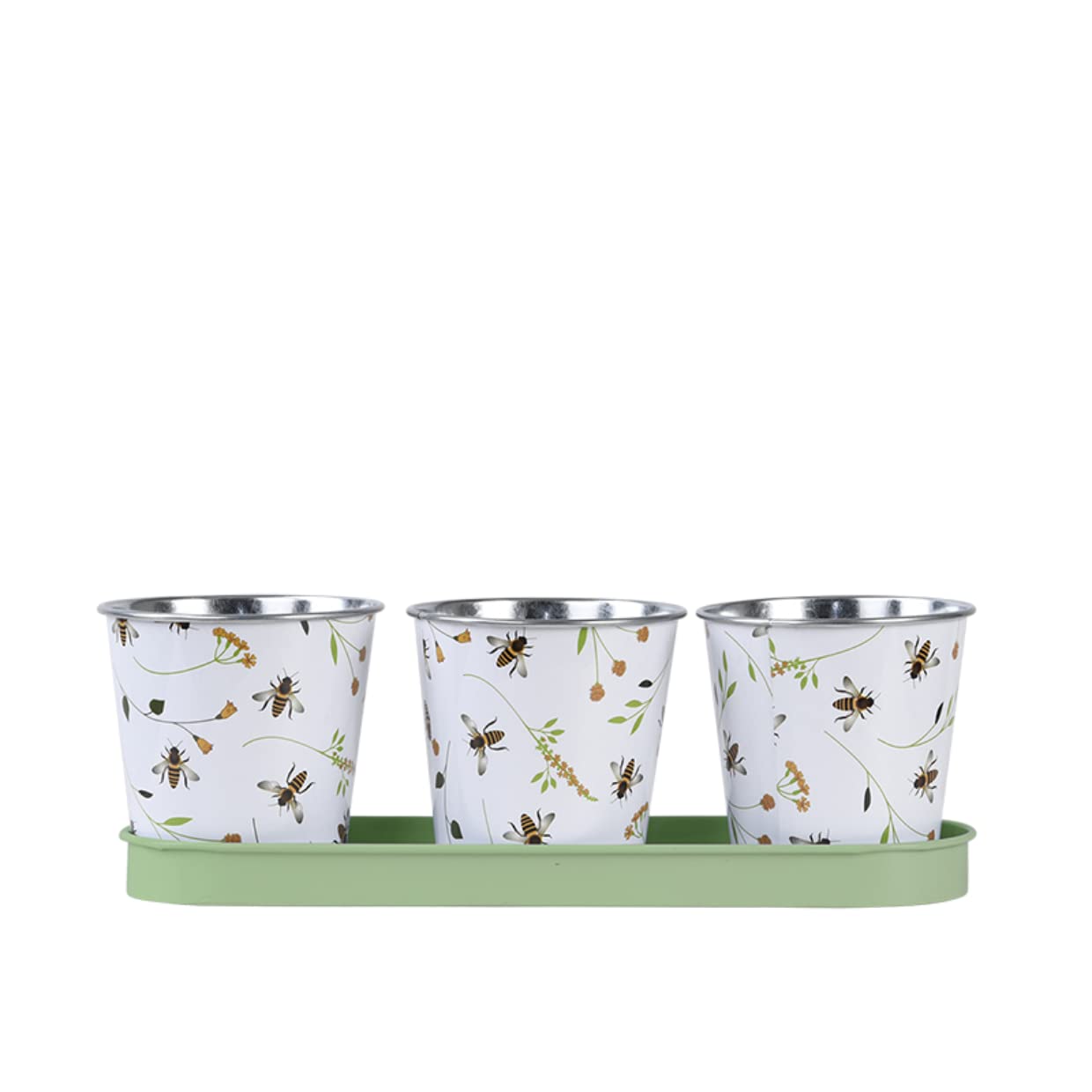 Fallen Fruits Bee Print Herb Pots with Tray | for Windowsill or Balcony | Indoor or Outdoor Use