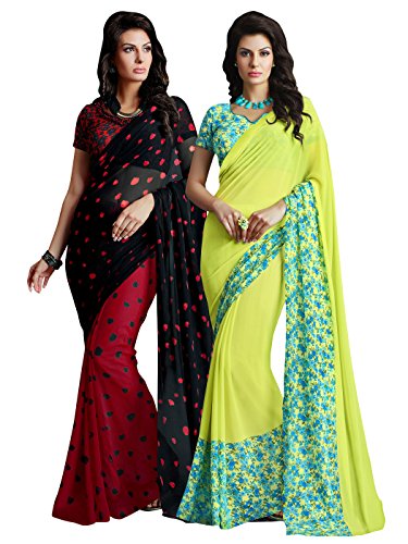 Shonaya Women's Printed Georgette Multicolor Designer Saree With Unstitched Blouse Piece