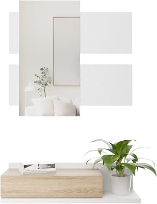 - Recibidor con cajón y Espejo, Mueble de Entrada, Modelo Cool, Acabado en Blanco-Roble, Medidas: 75 cm (Ancho) x 116 cm (Alto) x 29 cm (Fondo)
