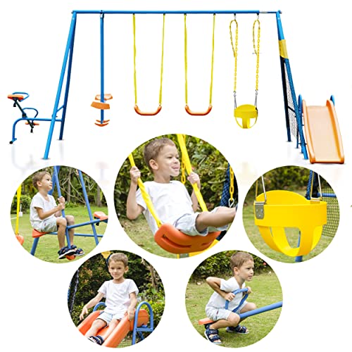 FUNTIGO Kids Swing Set Metal Swing Sets for Backyard Toddler with