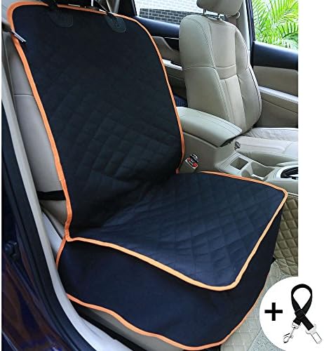 AMOCHIEN Dog Seat Cover for Front Seat - 100% Waterproof Oxford Quilted Non-Slip Seat Cover for Pets for Trips Fits Most Cars, Trucks, SUVs, Free Bonus– Pet Seatbelt & Headrest Protector