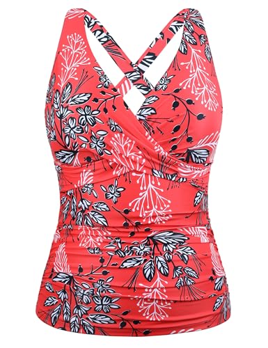Firpearl Women Swimsuit Top Red Floral US14