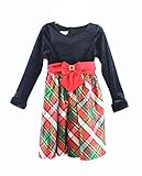 Bonnie Jean Big Girls' Velvet Taffeta Plaid Dress