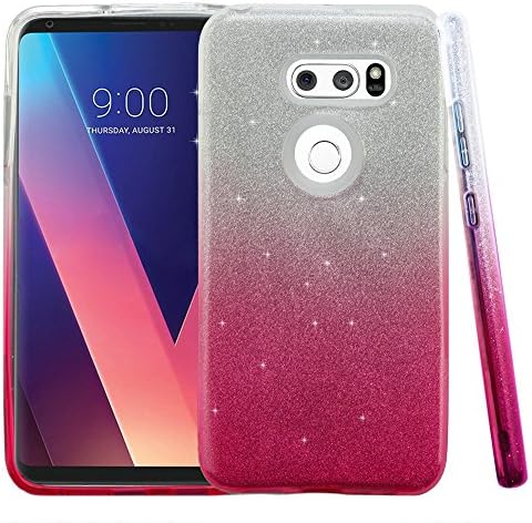 LG V30 Case, V30 Plus Case, Slim Fit Ultra Thin Glitter Polycarbonate Silicone TPU Soft Cover - Hot Pink Gradient