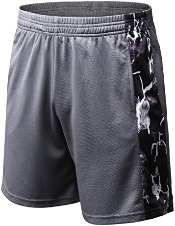 Semele Men's 7" Quick Dry Workout Running Mesh Shorts with Pockets,7015,Grey,L