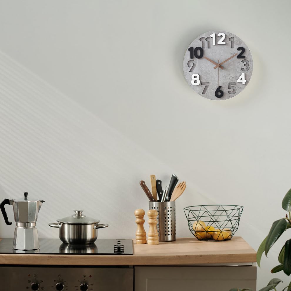 Stellarize Wall Clock Without Ticking Noises Modern Wooden 3D Kitchen Clock for Living Room Children's Room Office (30 cm)
