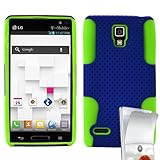 MINITURTLE, Premium 2 in 1 Double Layer Perforated Hard Hybrid Phone Case Cover and Clear Screen Protector Film for Android Smartphone LG Optimus L9 4G P769 P760 /T Mobile /Metro PCS (Blue / Green)