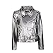 ACHIEWELL LIENZY Women's Leather Silver Slim Jacket Zipper Biker Coat (Small)