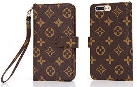 For apple iphone 4 5 6 s 7 8 plus Luxury Famous Deluxe Monogram Flowers Grid Wallet Bag Card Cash Case Cover S (flowers, for iphone 7 plus and 8 plus)