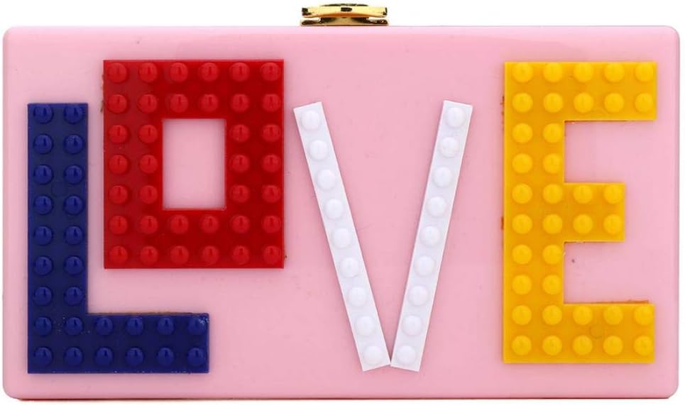 Acrylic Box Bag for Women, Fashion Letter Love Clutch Purse Handbag for Bridal Party Cocktail Acrylic Evening Bag (Pink)