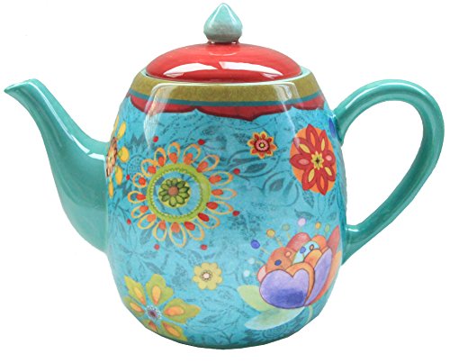 Certified International Tea Pot Ceramic Blue, Tunisian Sunset Collection, 40 Ounces