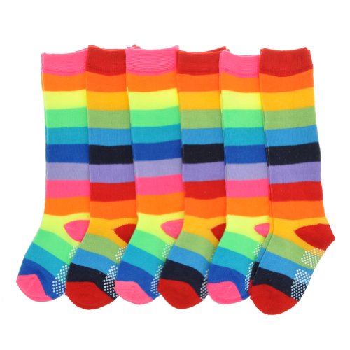 Angelina Cotton Non-Skid Rainbow Striped Knee-High Socks (6-Pairs), 2540_1-3