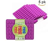 5 PACK - 250 Cavity SILICONE GUMMY BEAR MOLD by Yunigami - FDA Approved, Kid Approved, (Bonus Droppers + Recipes!) - Great for Candy, Chocolate, Ice Cubes, Vitamins and More