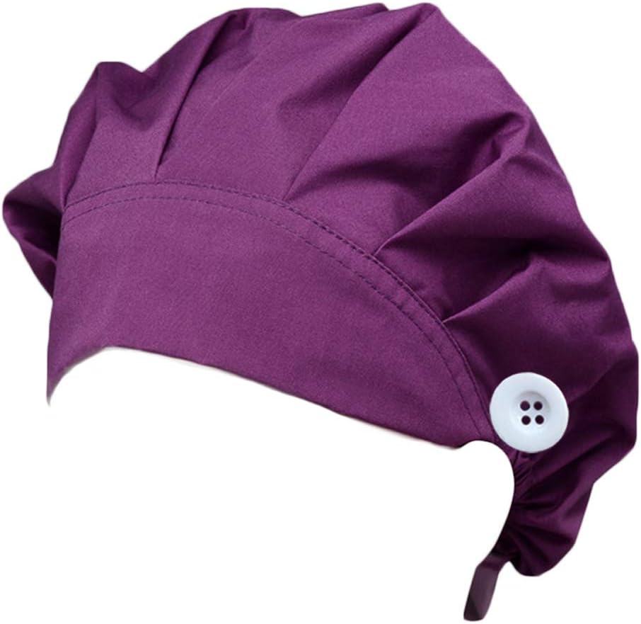 MEJORMEN Surgical Scrub Cap with Button for Holding Mask, Medical Doctor Bouffant Hat with Sweatband for Womens Mens