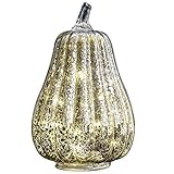 JARVANIA Fall Decor Glass Pumpkins, Halloween Candles LED Fall Decorations, Glass Pumpkins Decorations Made of Mercury, Lanterns Decorative Battery Operated(L)