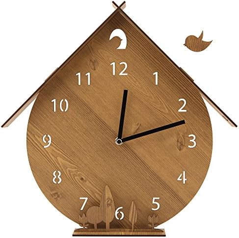 Silent Non-Ticking Wooden Wall Clock Unminuto - Cuckoo Garden (Brown)